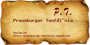 Pressburger Teofánia névjegykártya